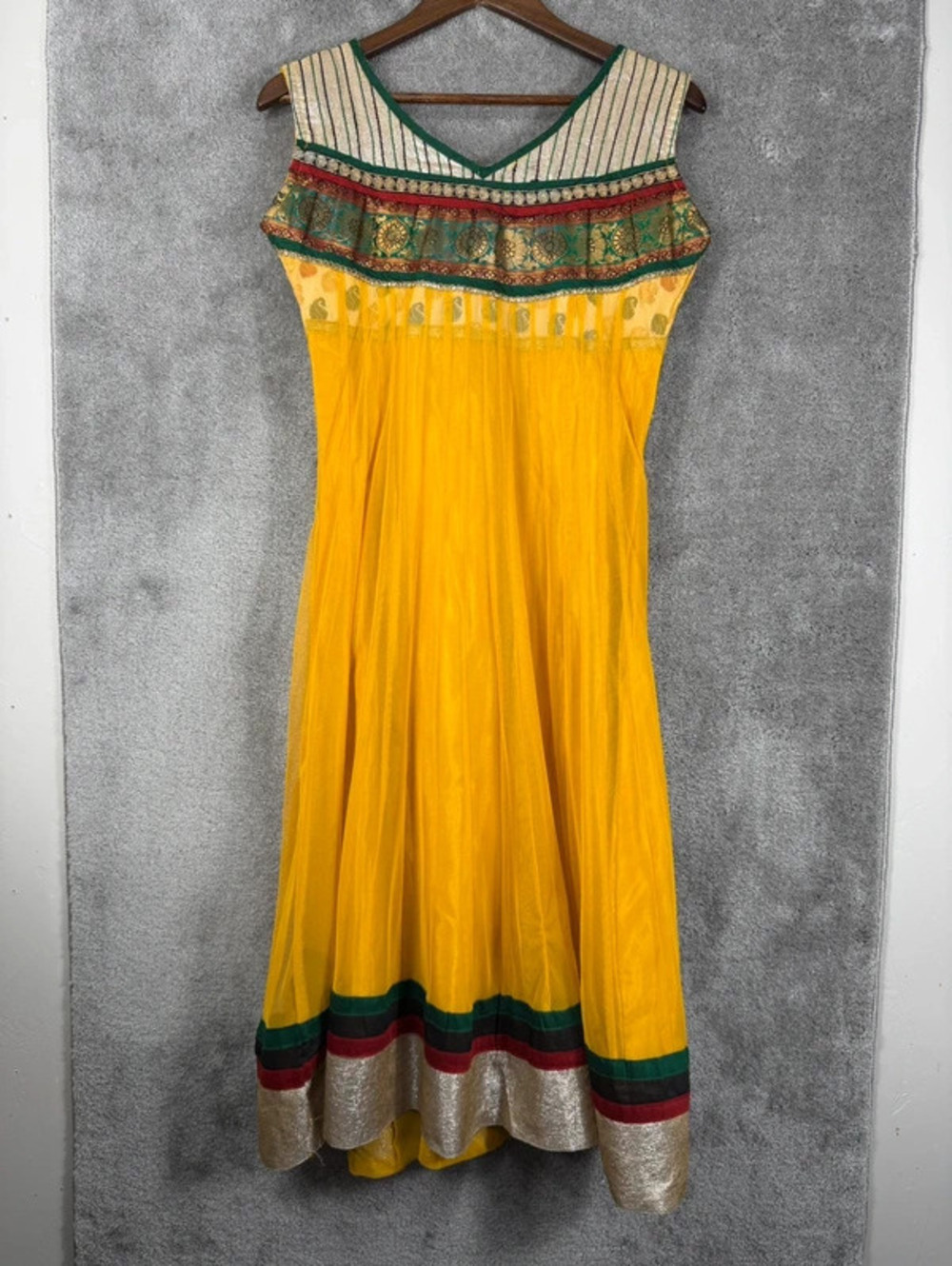 Yellow with Hold Trim Anarkali Kurti with Embroidered Bodice Dress
